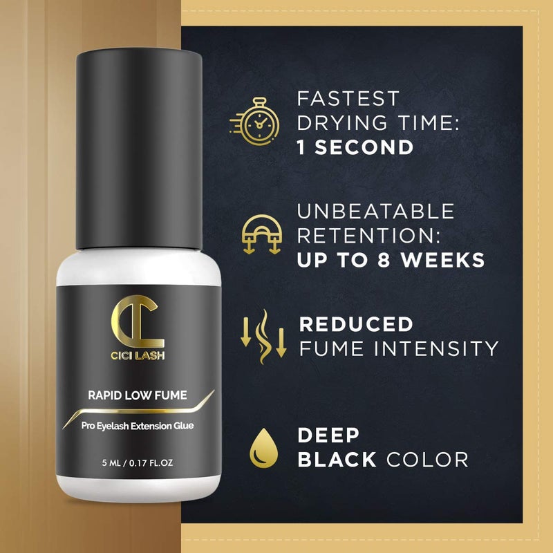 CICI Lash Rapid Low Fume Eyelash Extension Glue for Professionals - Maximum 8 Week Retention / 1 Second Drying Time Semi Permanent Individual/Volume Lash Extension Glue with Deep Black Color - Latex Free 5ml - Image 2